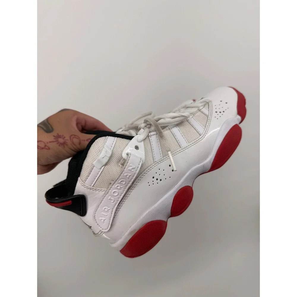 Nike Air Jordan 6 Rings Youth Shoes White Red Leather Basketball‎ Size 4.5Y